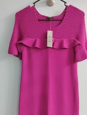 NWT Ann Taylor Fuchsia Knit Midi Dress with Ruffle Hem Size XSP